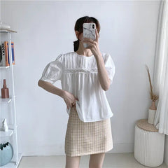 Plaid Korean A-line Short Skirt High Waist with Belt