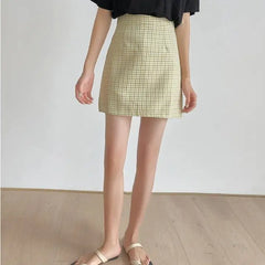 Plaid Korean A-line Short Skirt High Waist with Belt