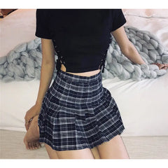 Plaid Mini Skirt Preppy Harajuku Style with Lace Up Waist