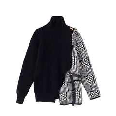 Plaid Patchwork Irregular Loose Long Sweaters