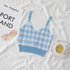 Plaid Pattern Knitted Tank Top
