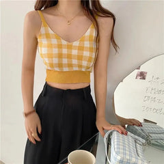 Plaid Pattern Knitted Tank Top for Women
