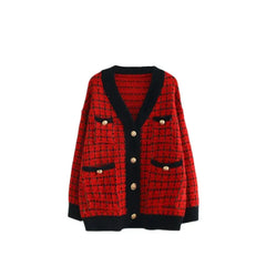 Plaid Pattern Loose Knitted Sweater