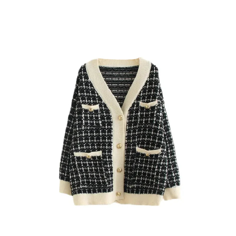 Plaid Pattern Loose Knitted Sweater