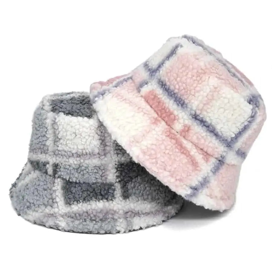Plaid Pattern Wool Bucket Hat for Everyday Wear