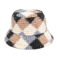 Plaid Pattern Wool Bucket Hat for Everyday Wear Beige Black