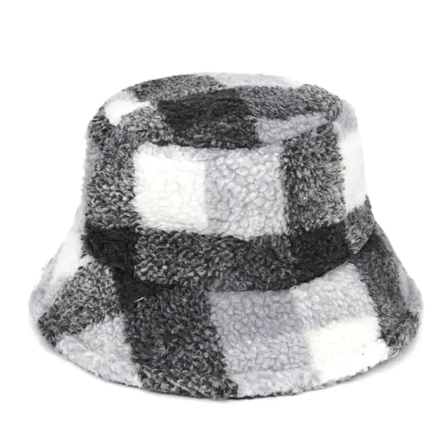 Plaid Pattern Wool Bucket Hat for Everyday Wear Dark Grey