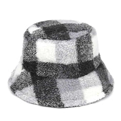 Plaid Pattern Wool Bucket Hat for Everyday Wear Dark Grey