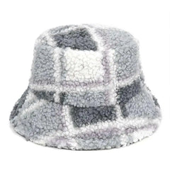 Plaid Pattern Wool Bucket Hat for Everyday Wear Light Grey