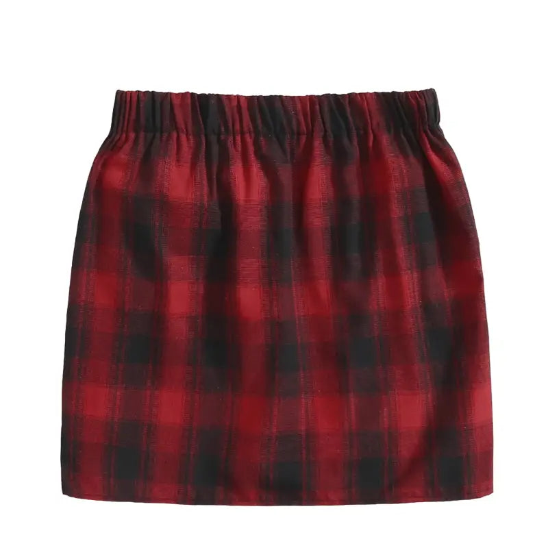 Plaid Printed Asymmetric Skirt