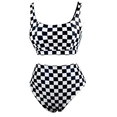 Plaid Printed High Waist Bikini Set