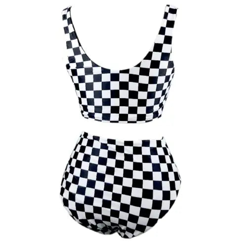 Plaid Printed High Waist Bikini Set
