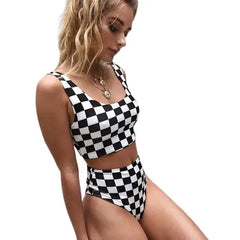 Plaid Printed High Waist Bikini Set / L