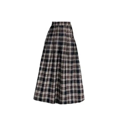 Plaid Retro Mid Loose Elastic Waist Skirt