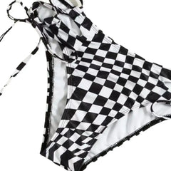Plaid Set Hollow Out Chest Bikini 3 Piece Polyester