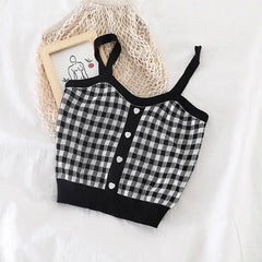 Plaid Square Pattern Knitted Tops