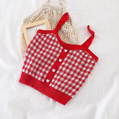 Plaid Square Pattern Knitted Tops