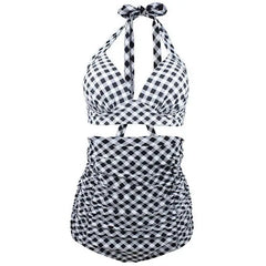 Plaid Vintage Bikini Set - Gray / S - Swimwear