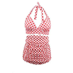 Plaid Vintage Bikini Set - Red / S - Swimwear