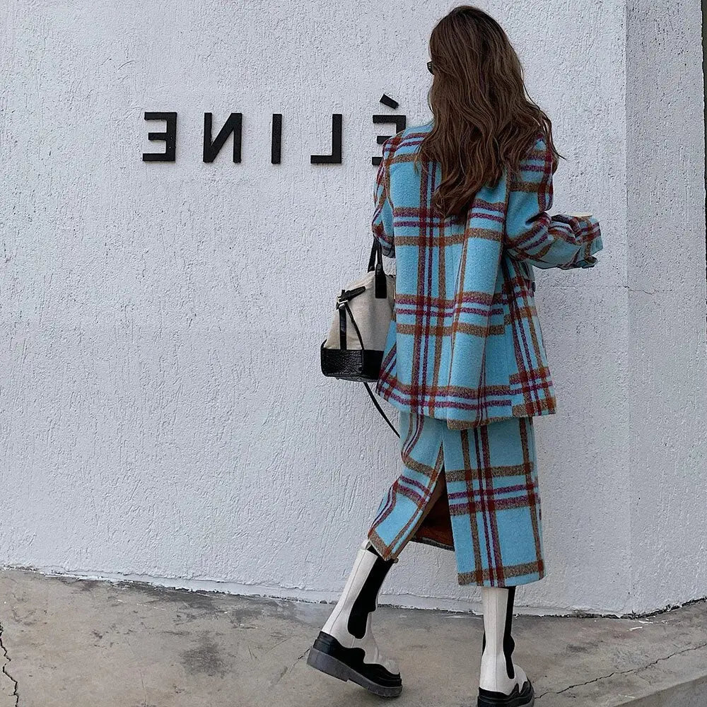 Plaid Vintage Long Sleeve 2 Piece Set for Women