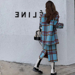 Plaid Vintage Long Sleeve 2 Piece Set for Women