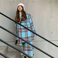 Plaid Vintage Long Sleeve 2 Piece Set for Women