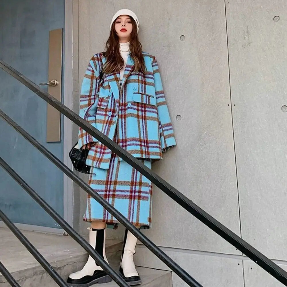 Plaid Vintage Long Sleeve 2 Piece Set for Women