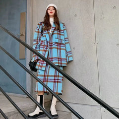 Plaid Vintage Long Sleeve 2 Piece Set for Women