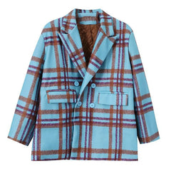 Plaid Vintage Long Sleeve 2 Piece Set for Women Blue coat
