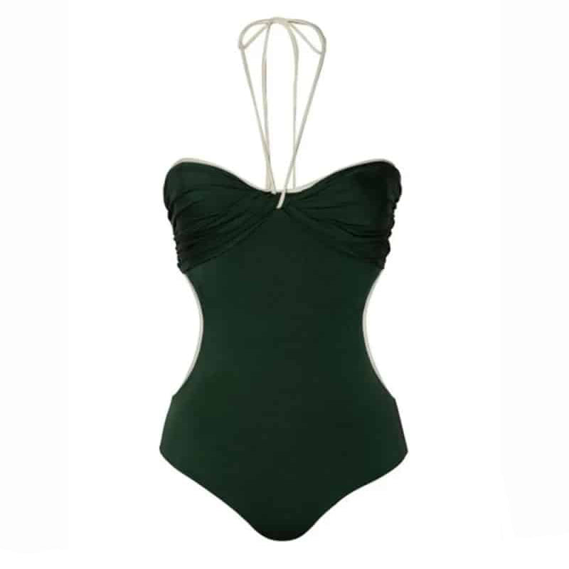 Plain One Piece Swimsuit With Halter Neck Backless