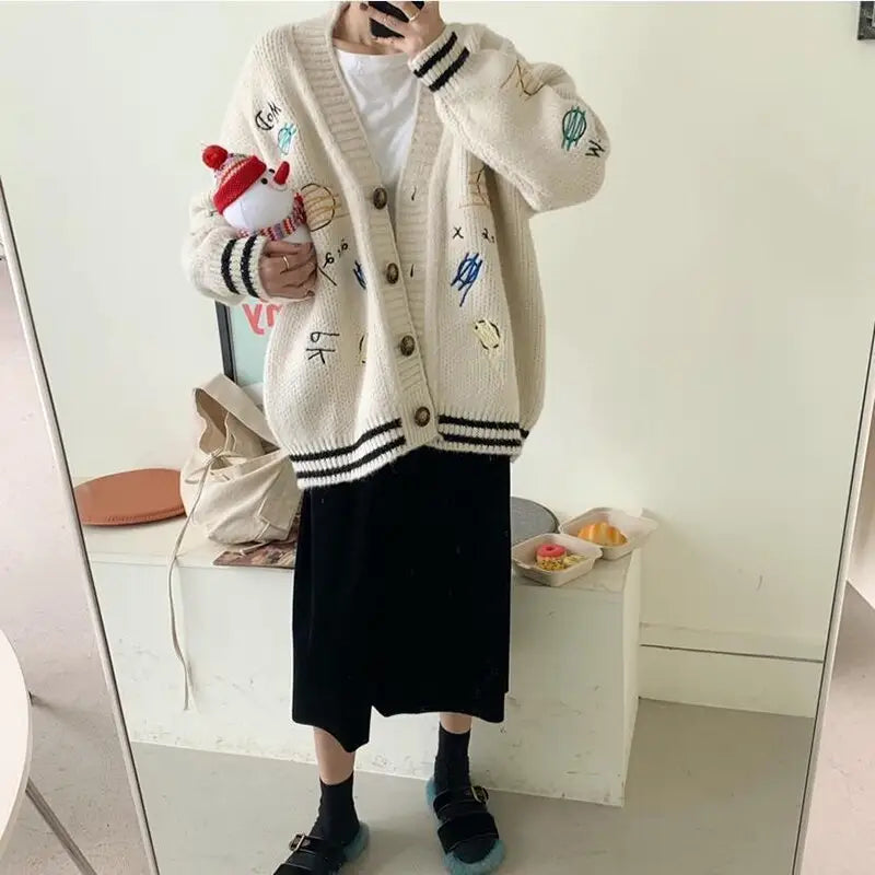 Planetary Letter Embroidery Knitted Sweater