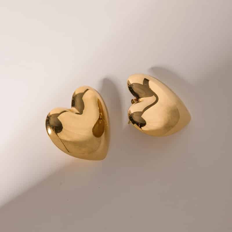 Plated Stainless Steel Chunky Heart Stud Earrings