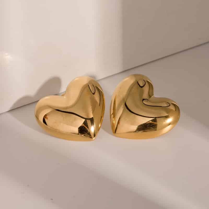 Plated Stainless Steel Chunky Heart Stud Earrings