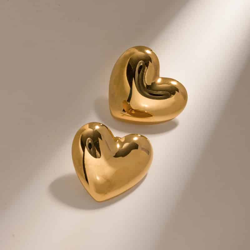Plated Stainless Steel Chunky Heart Stud Earrings