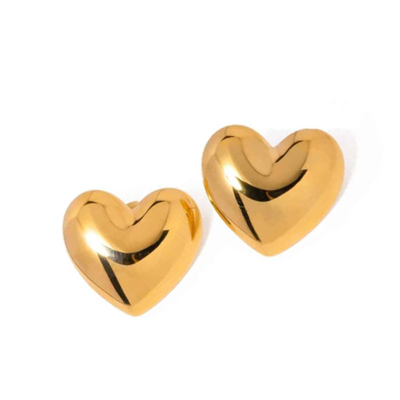 Plated Stainless Steel Chunky Heart Stud Earrings Gold