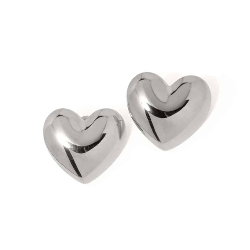 Plated Stainless Steel Chunky Heart Stud Earrings Silver