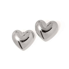 Plated Stainless Steel Chunky Heart Stud Earrings Silver