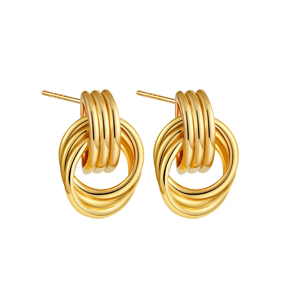 Plated Stainless Steel Hoop Irregular Stud Earring Gold