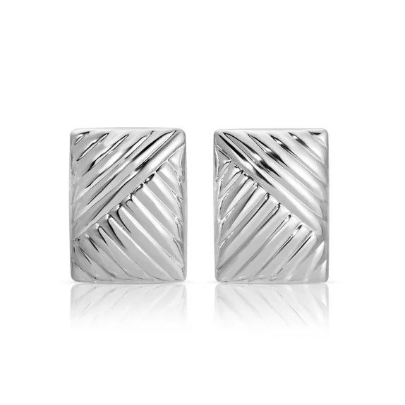 Plated Stainless Steel Hoop Irregular Stud Earring Silver