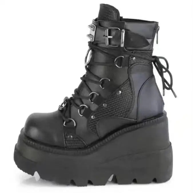Platform Chunky High Heel Ankle Boots - Black / 35