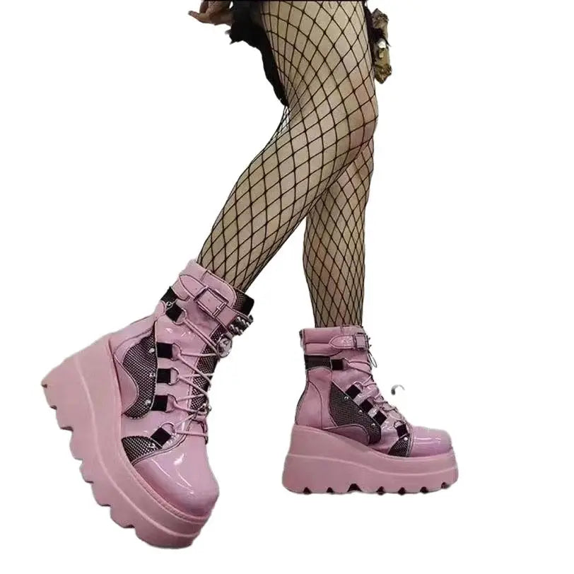 Platform Chunky High Heel Ankle Boots Euro Size Pink / 35
