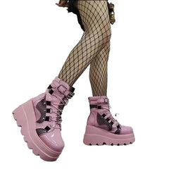Platform Chunky High Heel Ankle Boots Euro Size Pink / 35