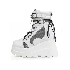 Platform Chunky High Heel Ankle Boots - White / 35