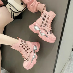 Platform Chunky Open Breathable Lace Up Back Zipper Boots