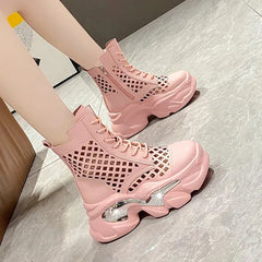 Platform Chunky Open Breathable Lace Up Boots Euro Size