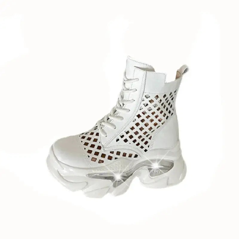 Platform Chunky Open Breathable Lace Up Boots Euro Size