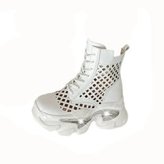 Platform Chunky Open Breathable Lace Up Boots Euro Size