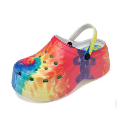 Platform Clogs Rainbow Print High Heel Sandals