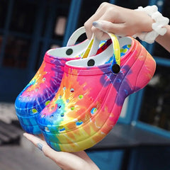 Platform Clogs Rainbow Print High Heel Sandals