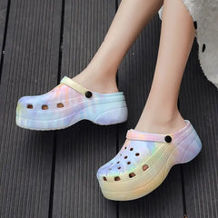 Platform Clogs Rainbow Print High Heel Sandals Euro Size